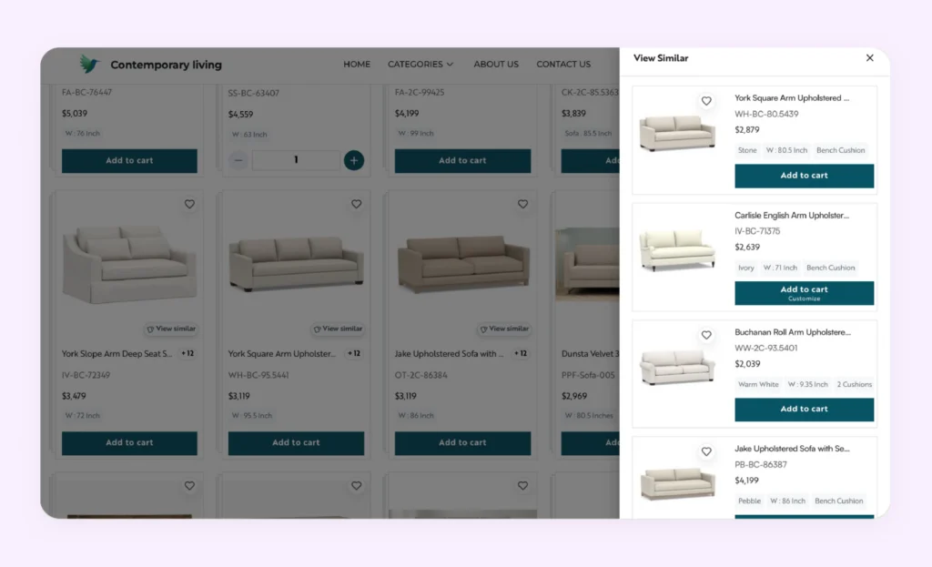 AI product suggestions on the product listing page in WizCommerce AI product suggestions on the product listing page in WizCommerce