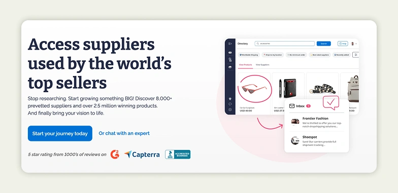 SaleHoo eCommerce supplier directory and product research platform interface 