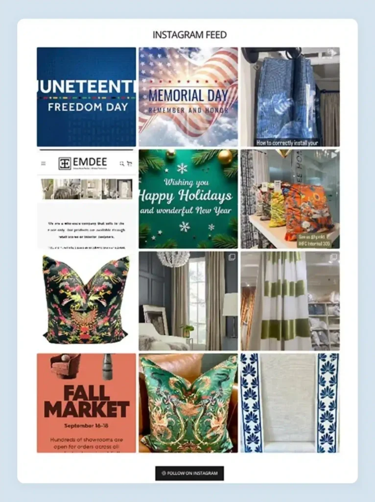 Emdee International product catalog page showing textile categories for B2B buyers