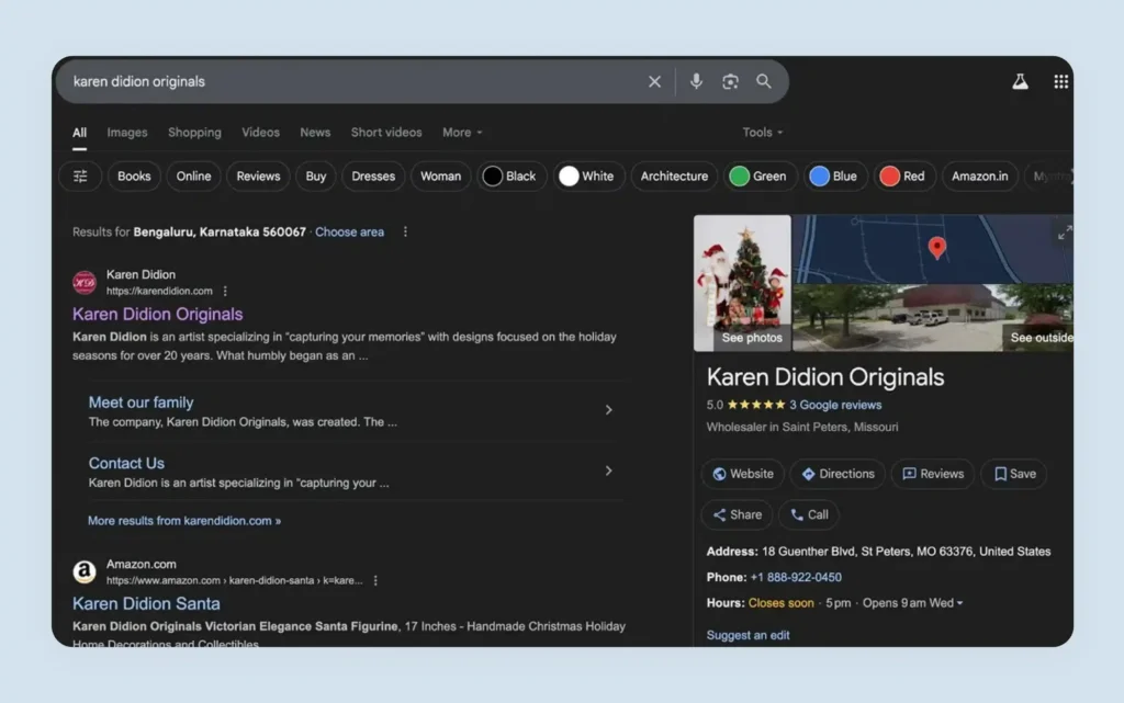Karen Didion Shop Local Retailers feature linking buyers to nearby stockists via Google results