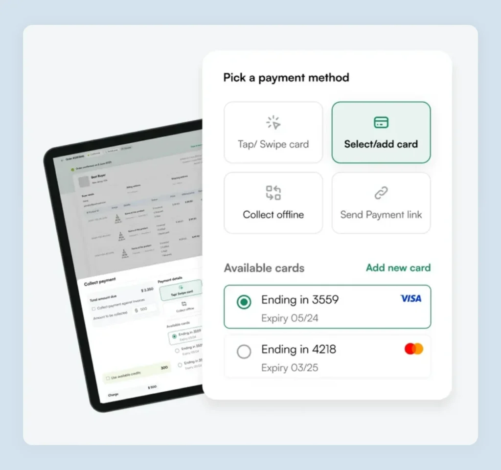 WizCommerce B2B ecommerce checkout showing purchase order net terms and approval workflow options
