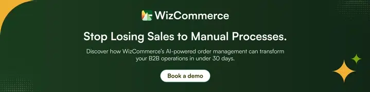 Book a free demo of WizCommerce AI-powered B2B order management with QuickBooks integration B2B Order Management with QuickBooks