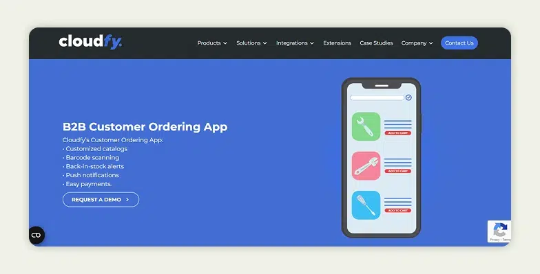 Cloudfy homepage best mobile ordering app for food and beverage distributors