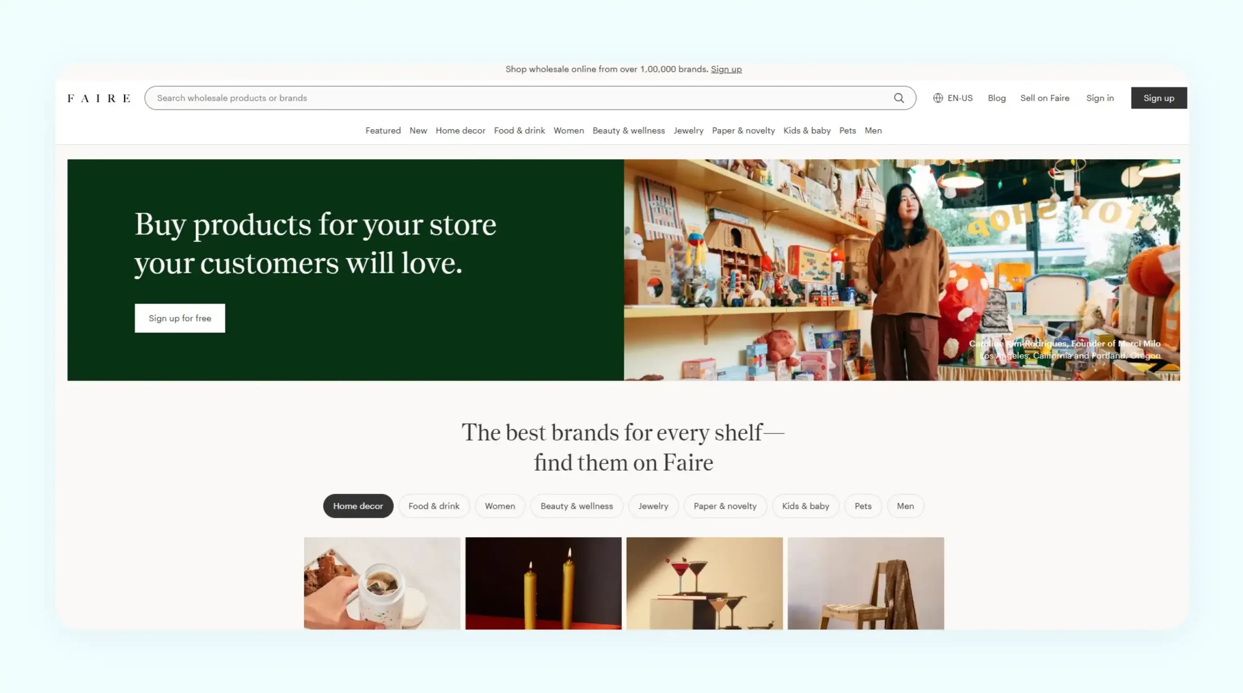 Faire wholesale marketplace for independent retailers and brands