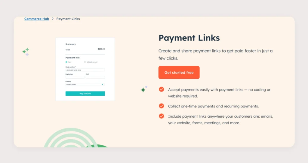 HubSpot Payments offering CRM-integrated payment processing for sales-focused businesses 