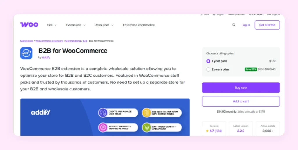 Home page of WooCommerce B2B Plugin