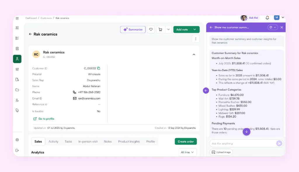 Kai, an AI sales assistant for reps, in action