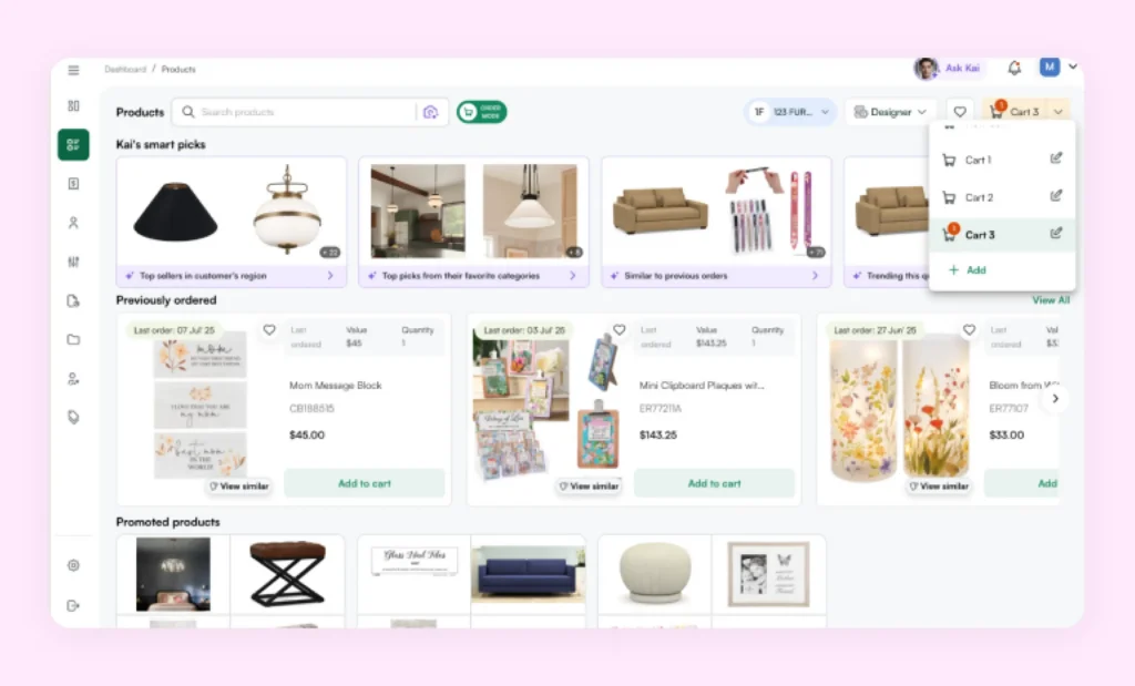 Multi-cart feature of WizCommerce in action