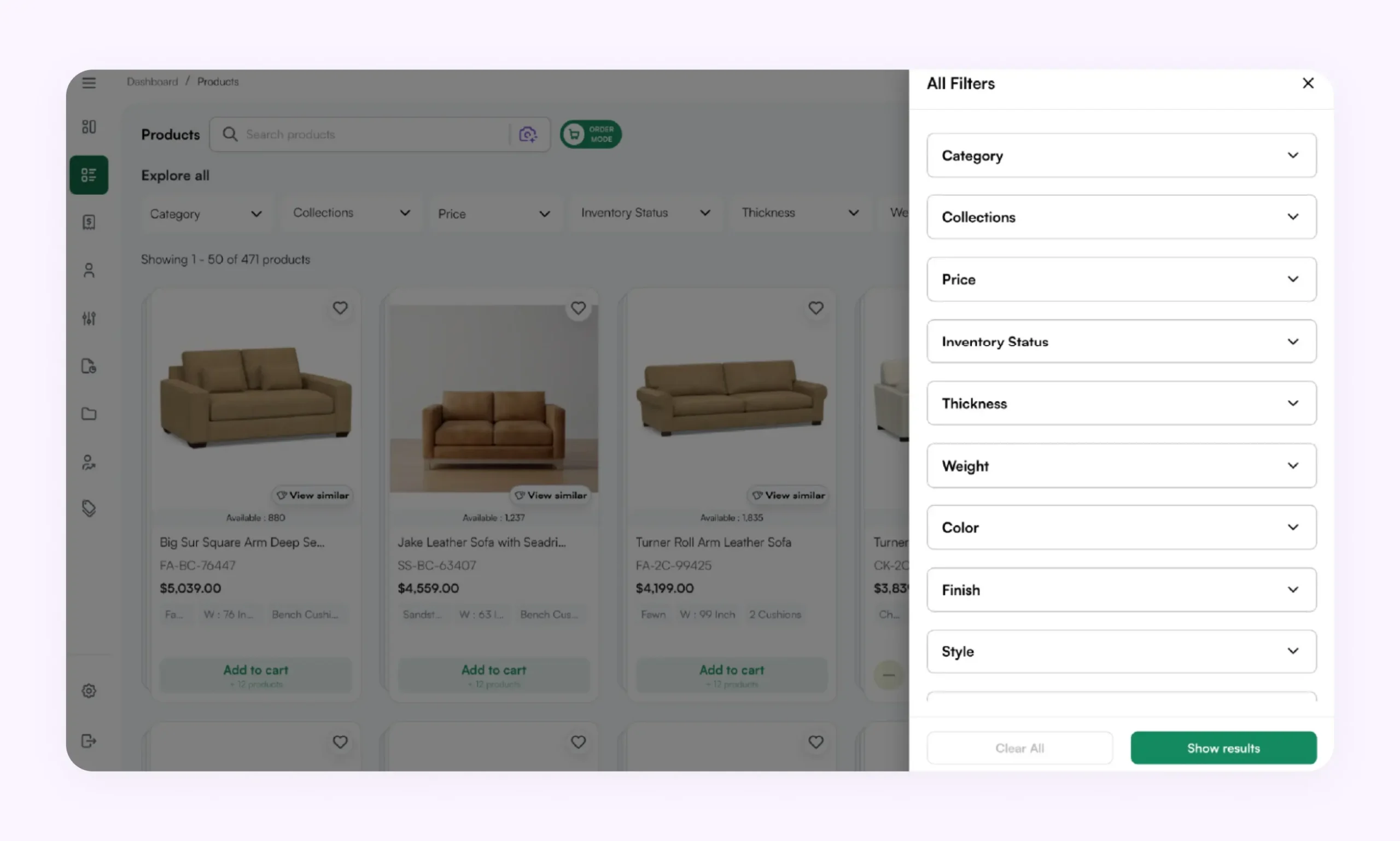 A rep using advanced filters in the sales app