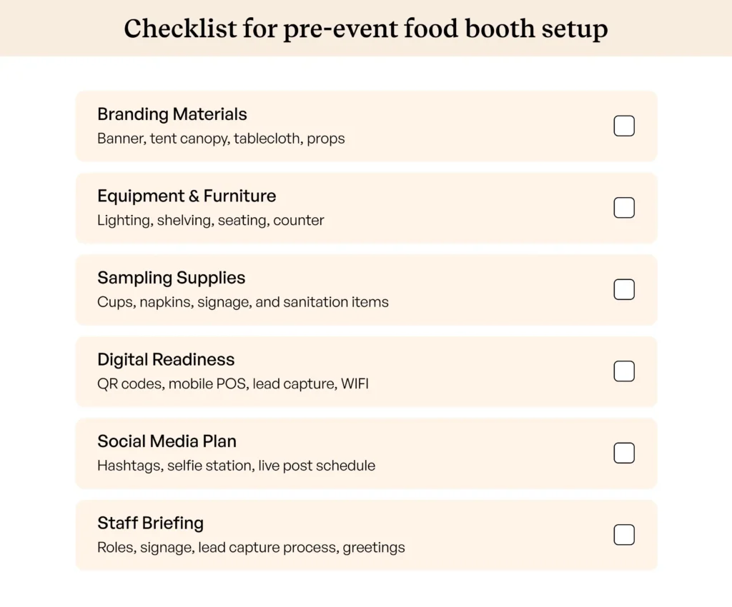 Food vendor booth ideas checklist for planning Food vendor booth ideas checklist for planning
