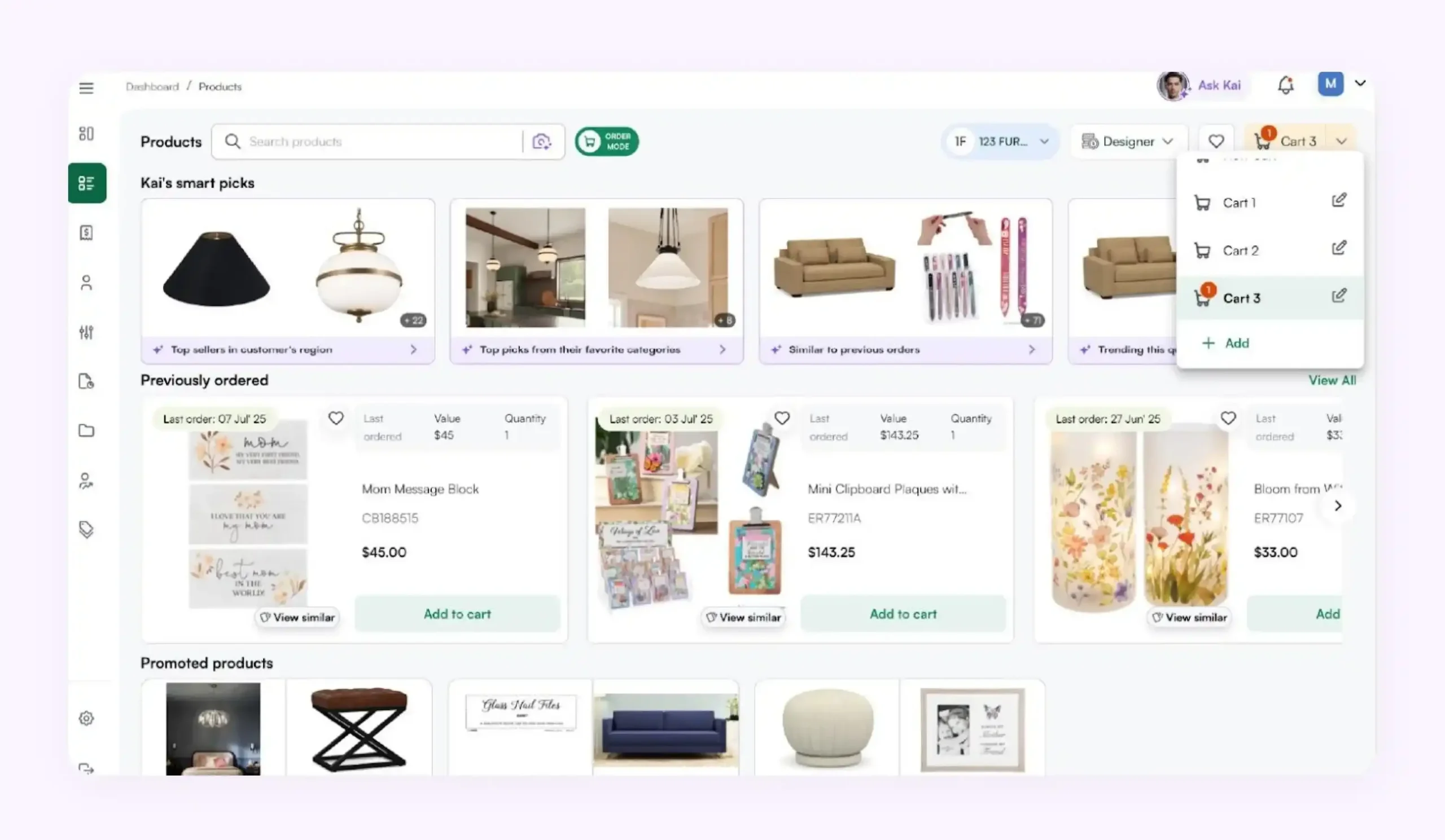 Multi-cart feature of WizCommerce in action