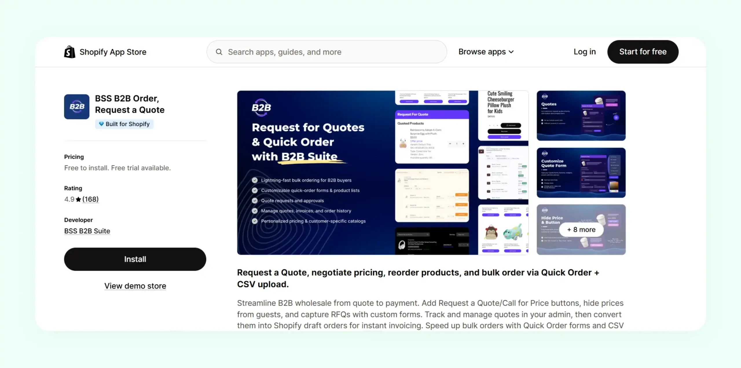 BSS B2B Quotes Shopify app showing quote management BSS B2B Quotes Shopify app showing quote management