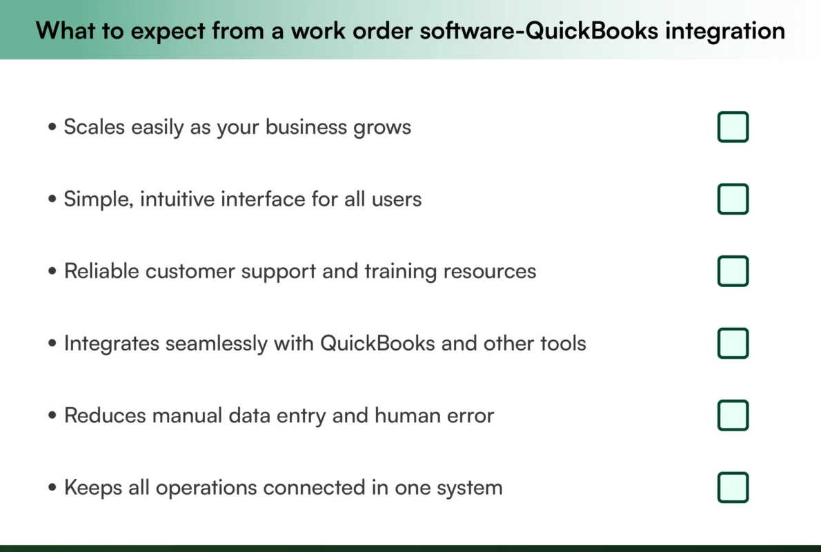 work order software integrations with quickbooks