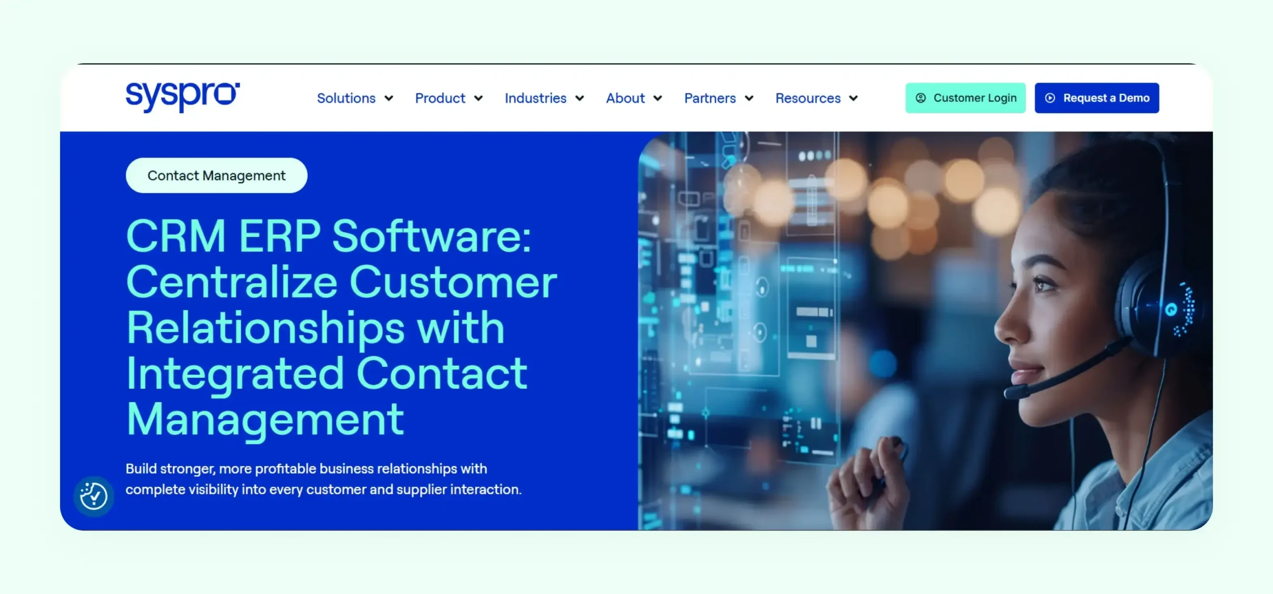 Syspro CRM platform showing manufacturing industry supply chain and warranty management dashboard