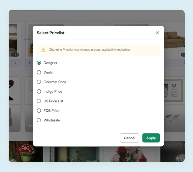 Multiple price list functionality in a B2B order-taking app Multiple price list functionality in a B2B order-taking app