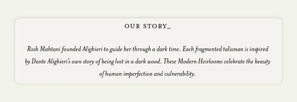 Screenshot of Alighieri website about us story section 