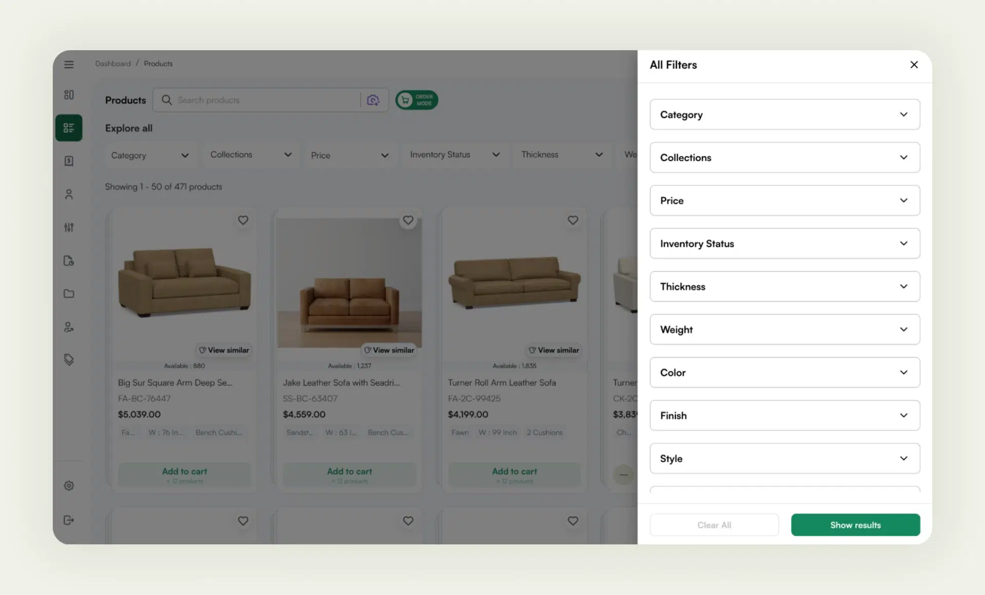 Filters on the product listing in WizOrder bigcommerce alternative