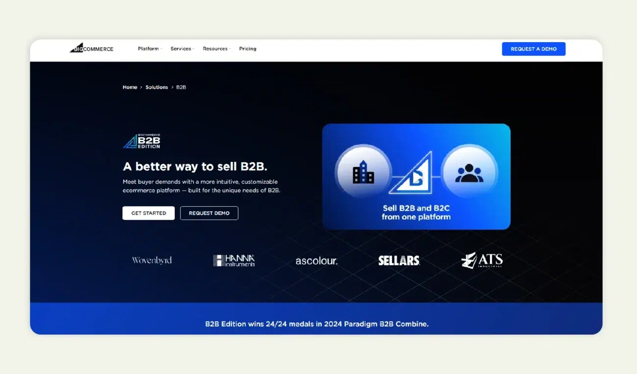 Home Page of BigCommerce B2B Edition sana commerce vs bigcommerce