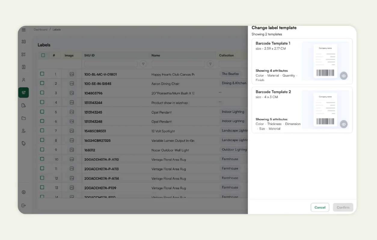 Label Creation feature in WizCommerce sana commerce vs bigcommerce