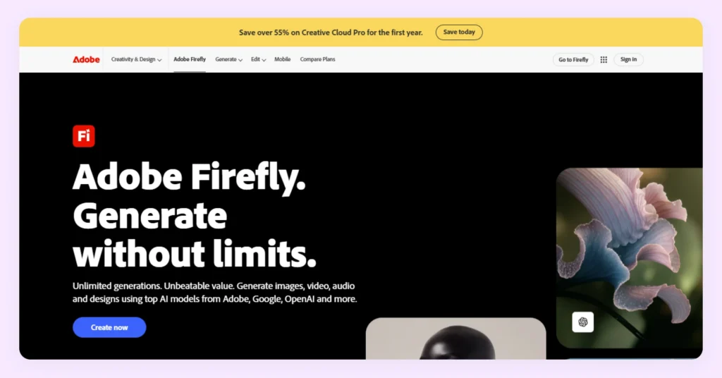 Adobe Firefly webpage