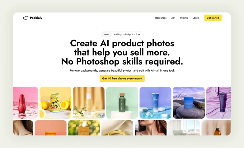 Pebblely homepage Pebblely homepage