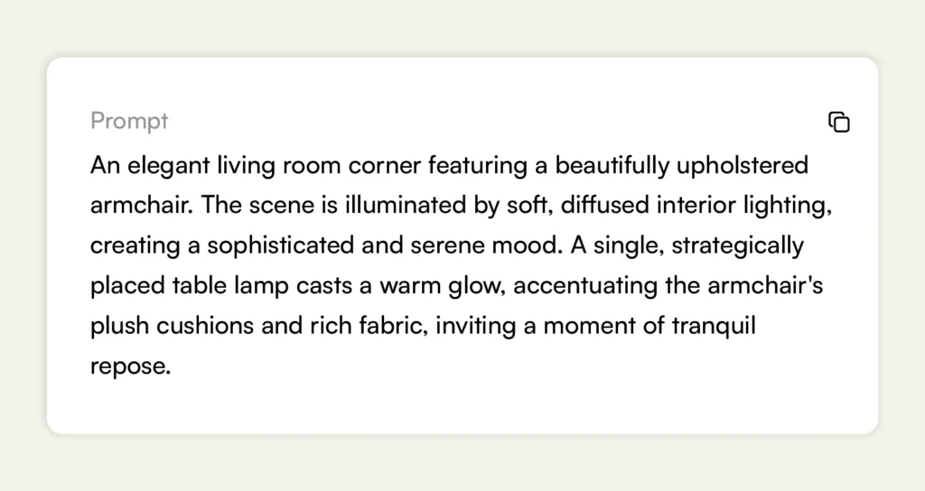 An AI prompt for generating a furniture lifestyle image in WizStudio