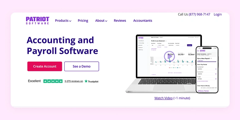 Patriot Accounting Software homepage