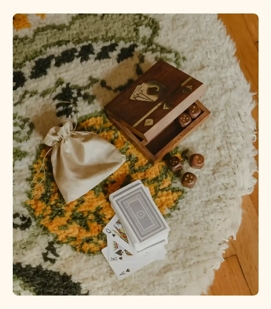 Flat lay photography showing products arranged on flat surface from top-down angle