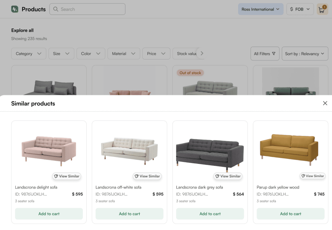 Product out of stock? Worry not. Our AI-based recommendation engine uses image analysis and price-matching to suggest similar products for out-of-stock offerings, so you never lose a sale.