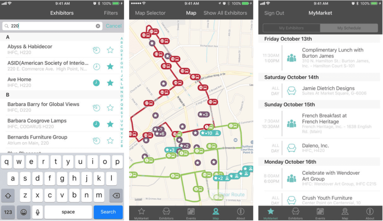 Upon arrival at the High Point trade show venue, familiarize yourself with key facilities such as registration desks, restrooms, and information booths