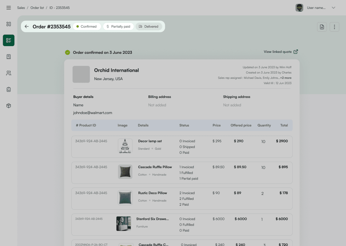 With B2B sales automation, you can offer your customers order confirmations, status updates, shipment links, and so on, once they place an order with you. This way, your sales reps’ bandwidth is freed up. ‍