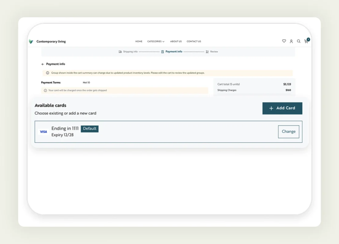 A checkout page of a B2B storefront created in WizCommerce