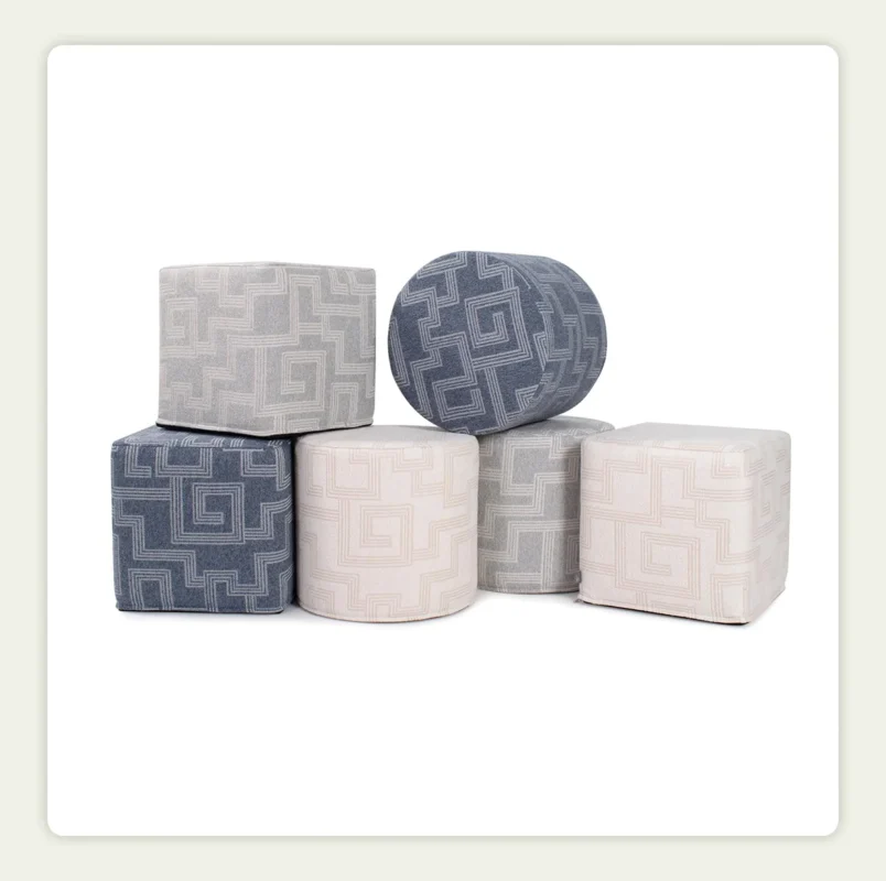 A group product shot of various types of poufs