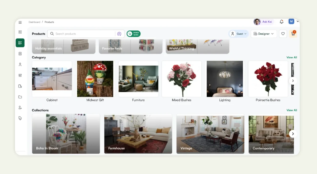 A rep accessing a catalog in WizCommerce