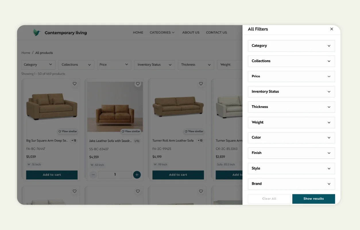 A rep using advanced filters in the sales app