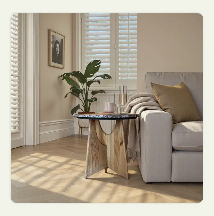 A side table placed in a lifestyle setting