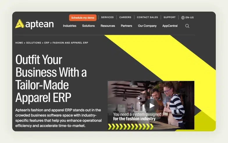 Aptean Apparel ERP purpose-built solution for small apparel brands seeking speed and flexibility with pre-integrated functionality.