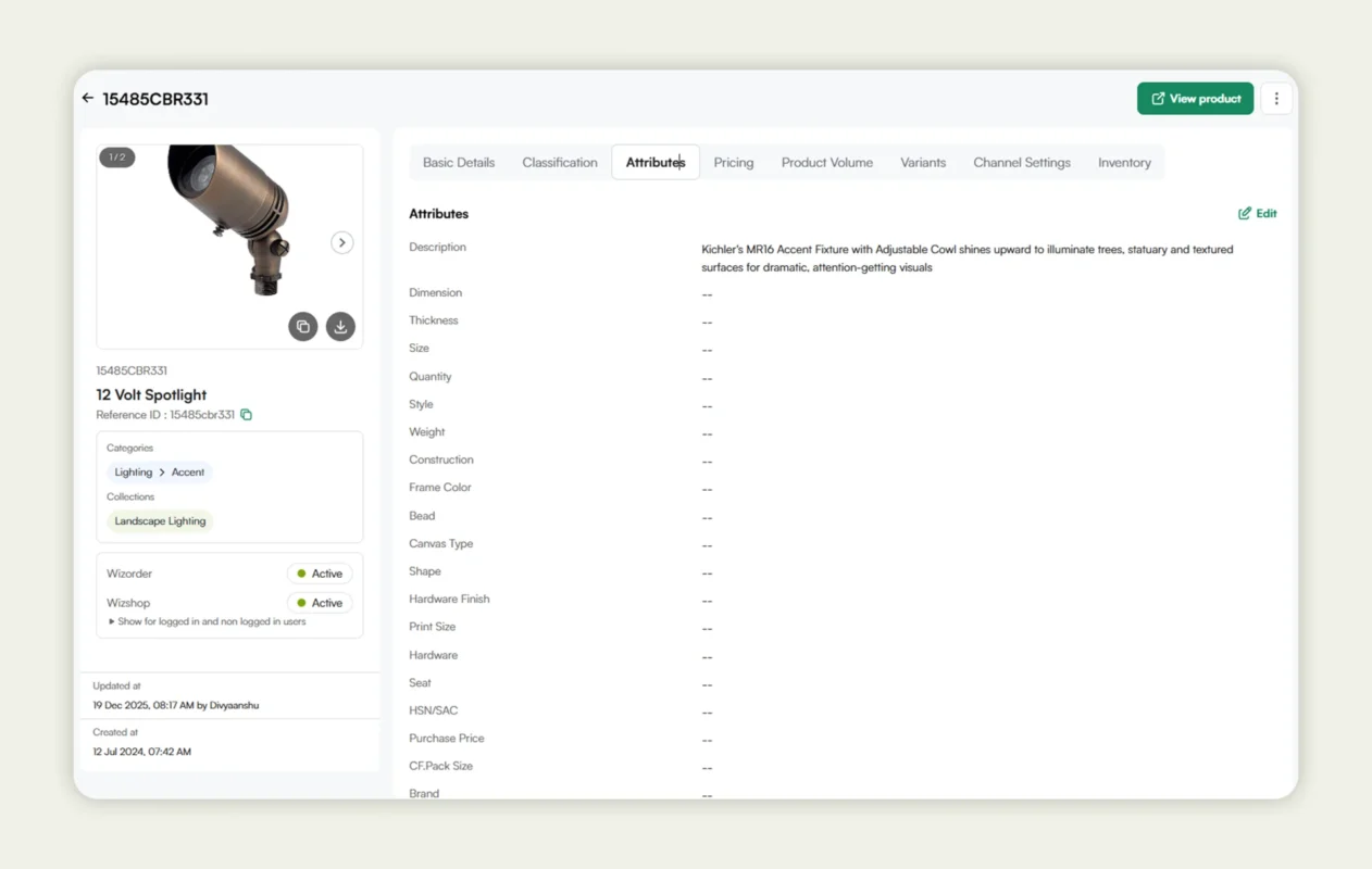 Attributes management in WizCommerce