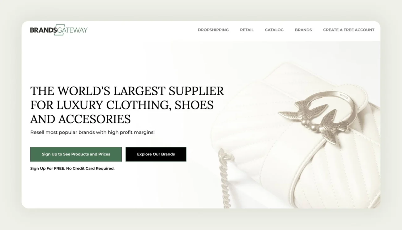 Brandsgateway luxury fashion wholesale platform showing designer brands and premium product catalog