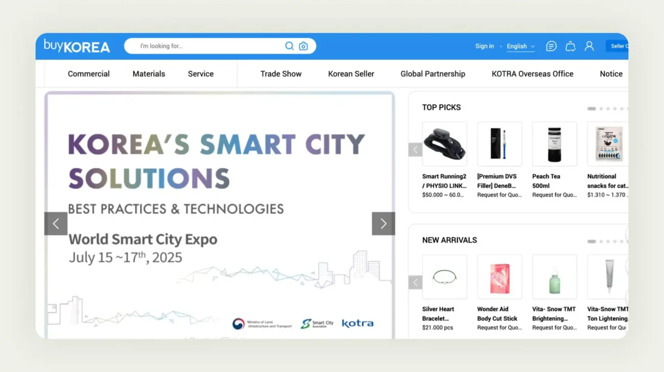 BuyKorea marketplace platform connecting buyers with Korean supplier network and product listings