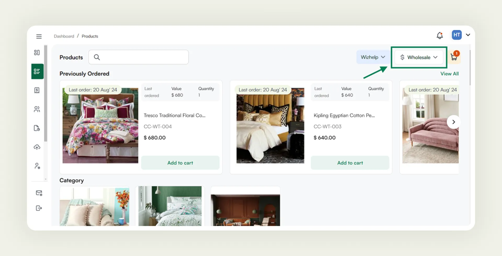 Custom Price List function of WizOrder in action