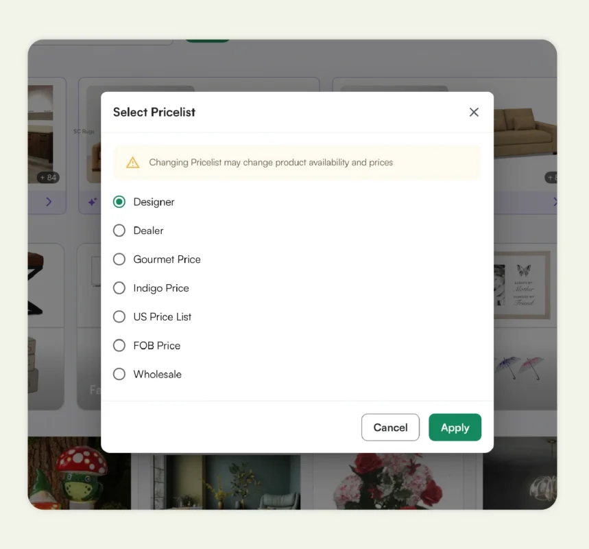  Custom price list functionality of WizCommerce in action