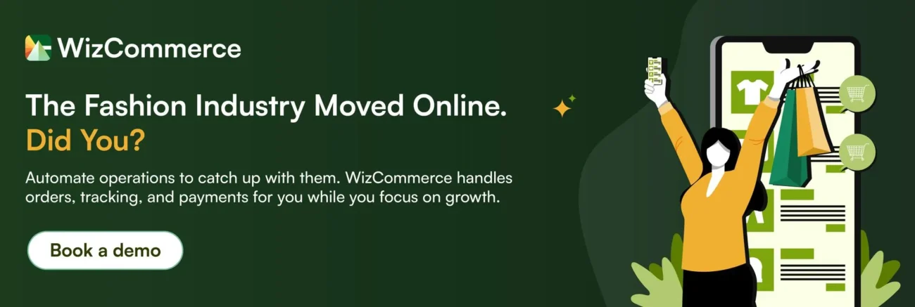 Fashion buyer ordering online as wholesaler monitors digital dashboard with WizCommerce