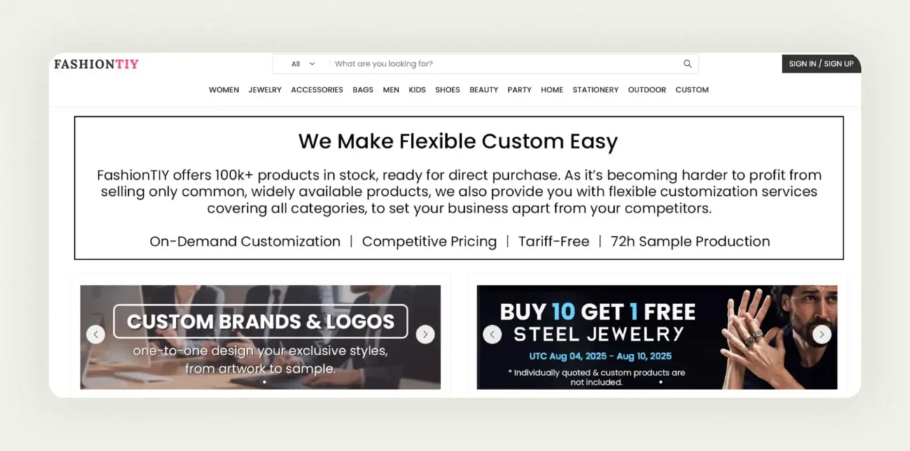 FashionTIY US fashion wholesale marketplace showing no minimum order quantity products