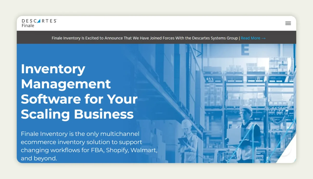 Finale Inventory homepage 