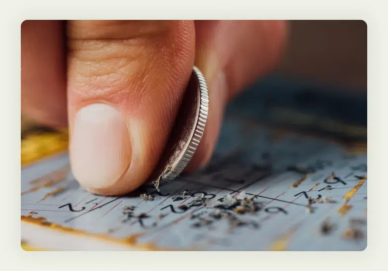 Hand scratching silver coating off promotional card revealing prize underneath 