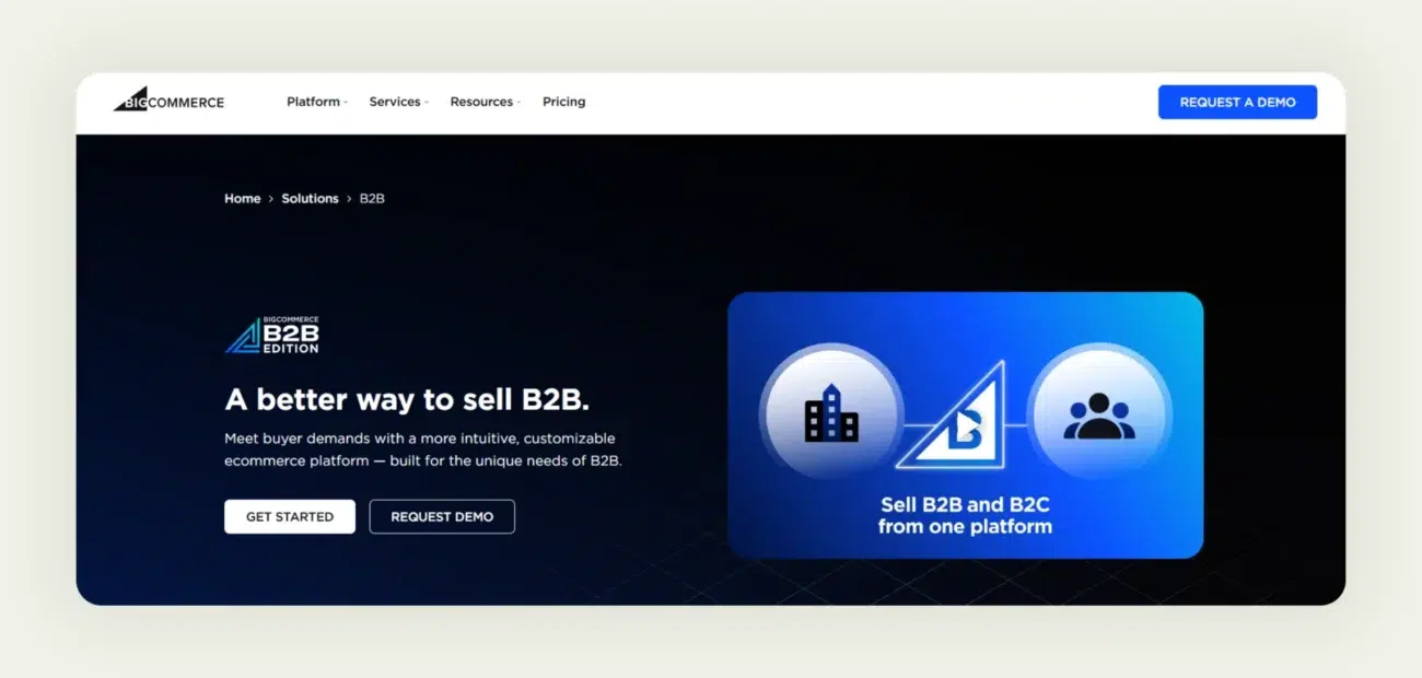 Home page of bigcommerce b2b edition