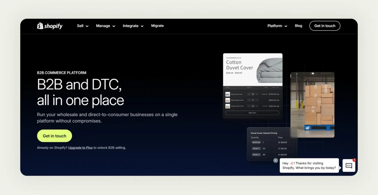 Home page of Shopify Plus B2B module