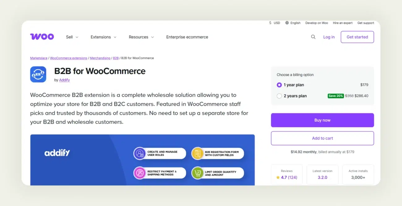 Home page of WooCommerce B2B Plugin