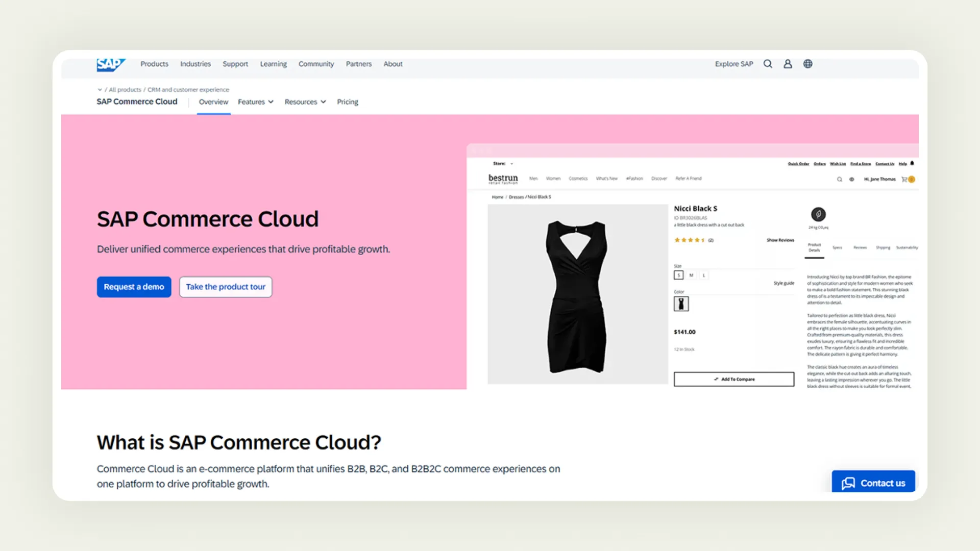 Homepage of SAP Commerce Cloud